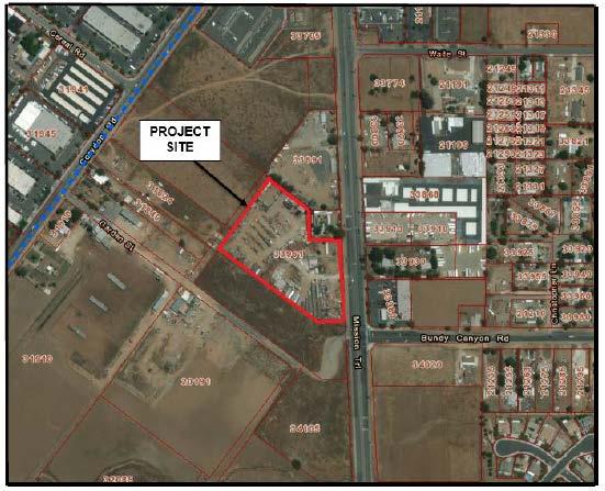 The property is currently vacant, and is 4.76 acres in size and is located along Mission Trail across from the termination of Bundy Canyon Road.