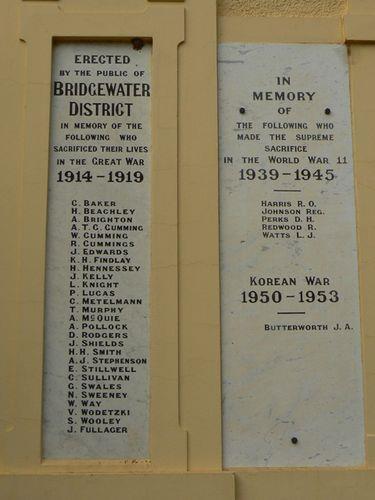 Bridgewater Memorial Hall Names (Photo by Kent Watson Monument Australia) (64 pages of Pte Alexander Pollock s Service records are available for On Line viewing at National Archives of Australia