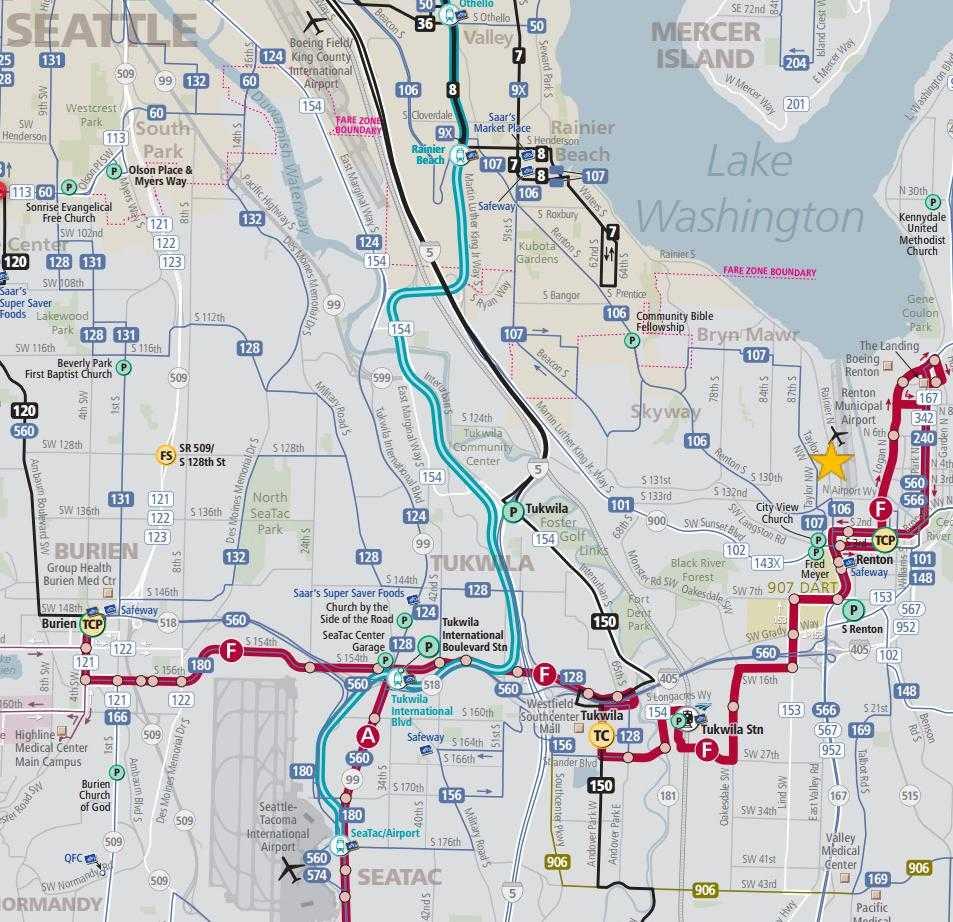 Transit Map Renton was the first city in King County to participate in Metro s suburban, hub-based transit system.