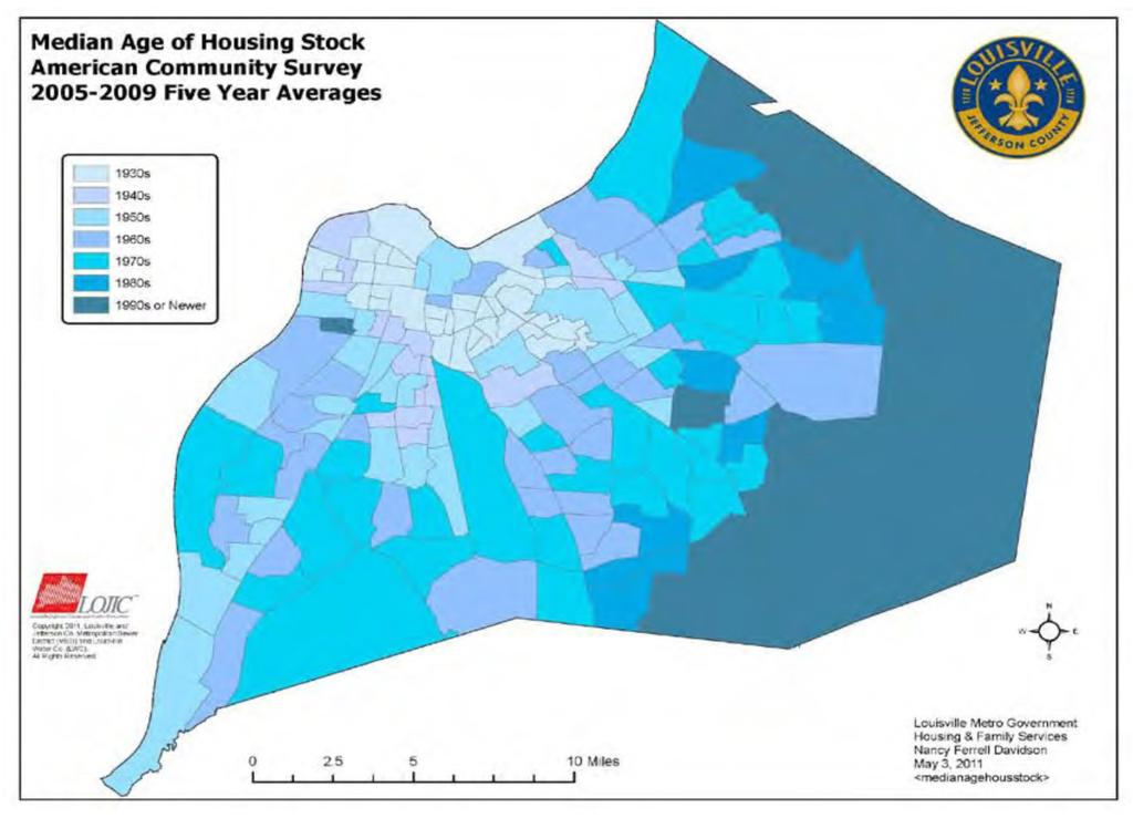 Louisville s aging housing stock contributes to the affordable housing crisis. Housing is affordable when the combined cost of housing and utilities is no more than 30% of the household s income.