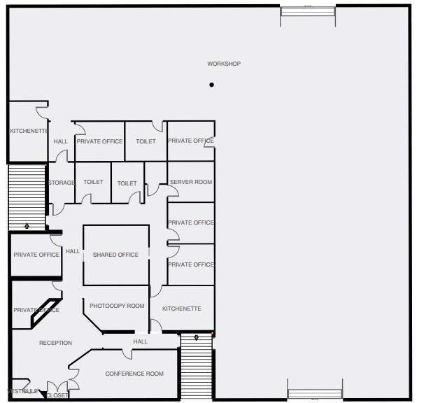 FLOOR PLAN 3,000 SF OF GROUND FLOOR OFFICE AREA INCLUDING RECEPTION, CENTRAL PHOTO COPIER ROOM, 9 PRIVATE OFFICES, A