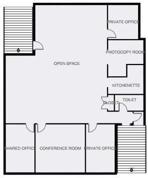 FLOOR PLAN 3,000 SF OF 2ND LEVEL OFFICE AREA INCLUDING LARGE OPEN BULL PEN AREA FOR WORK STATIONS, 3 PRIVATE OFFICES, A