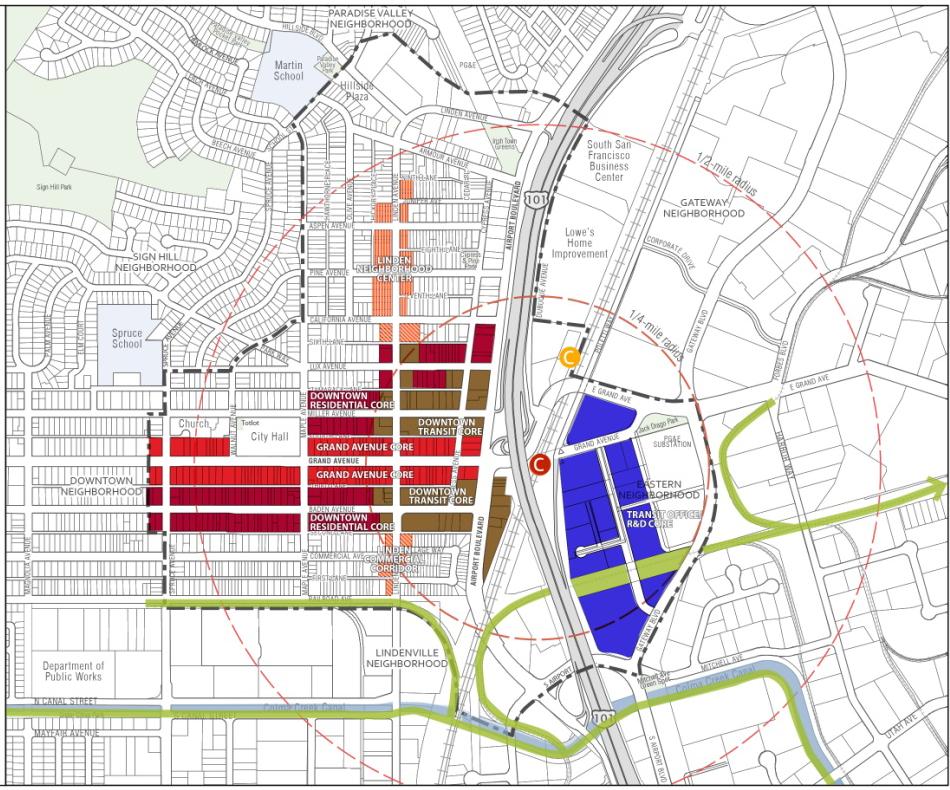 Figure 20.280.003 Land Use Designations for Downtown Station Area Specific Plan Sub-Districts 20.280.004 Development Standards Tables 20.280.004-1 through 3 prescribe the development standards for the Downtown Station Area sub-districts.
