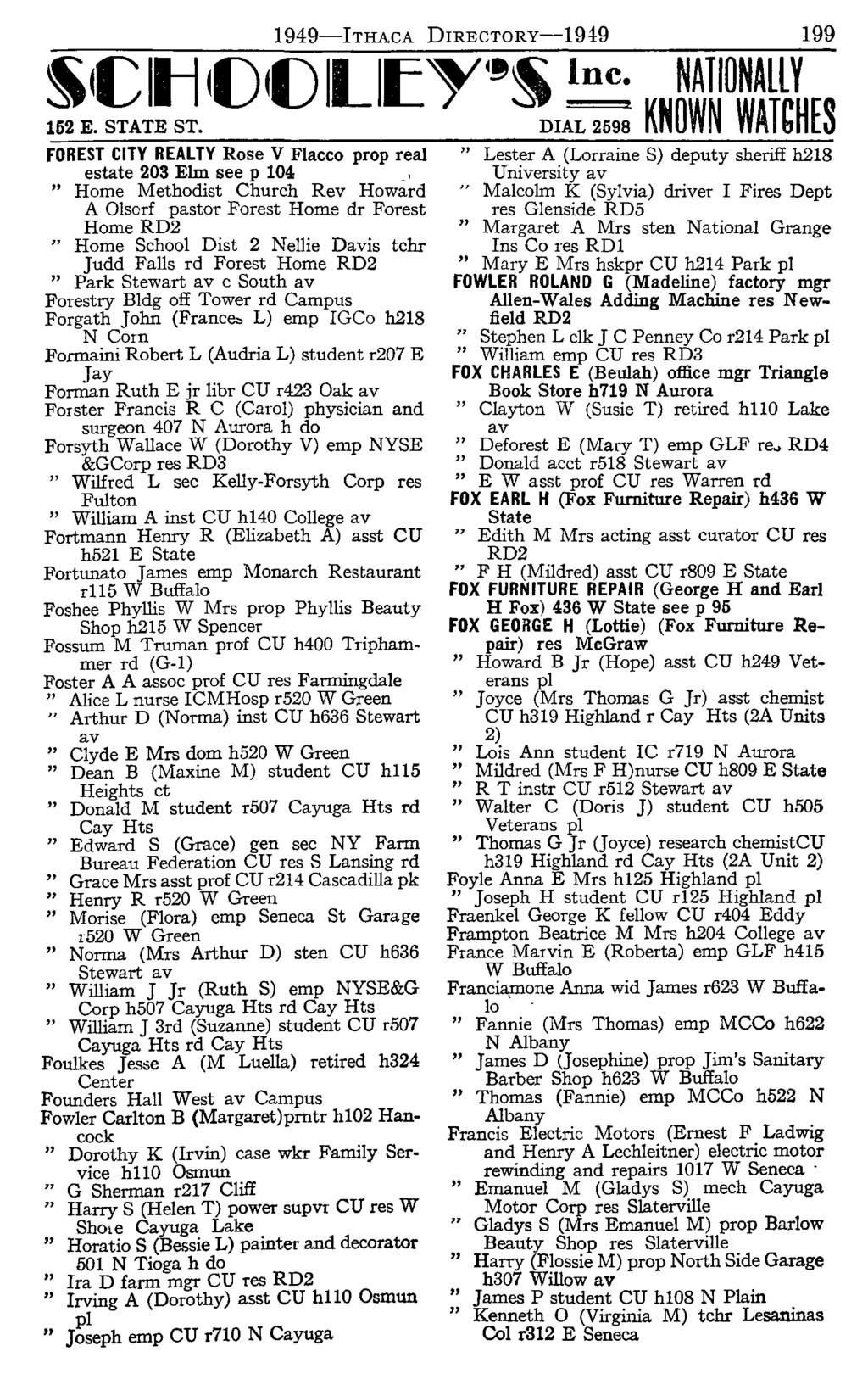 1949-lTHAcA DIRECTORy-1949 199 FOREST CITY REALTY Rose V Fiacco prop real estate 203 Elm see p 104.