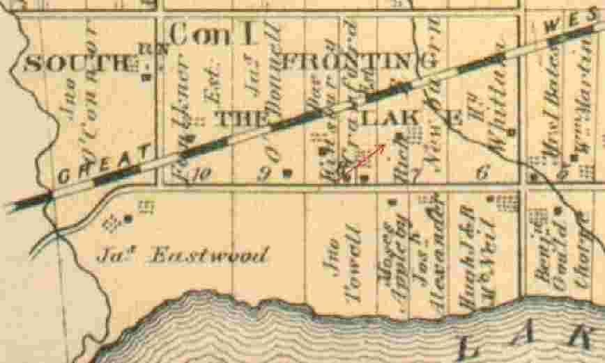 Miles 1878 Map of Etobicoke See red