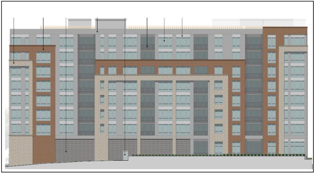 Figure 12- Age-Restricted Multi-family Building Elevation (Lot 2) Southwest façade from River Road Landscaping and Lighting Landscaping and lighting, as well as other site amenities, will be provided