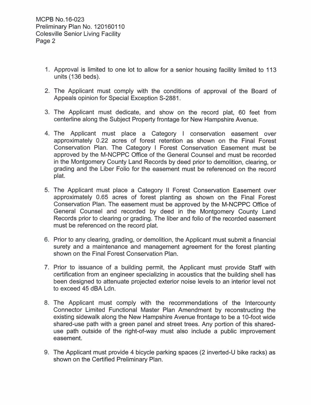 Page 2 1. 2. e 4. 5. o. 7. 8. o Approval is limited to one lot to allow for a senior housing facility limited to 113 units (136 beds).