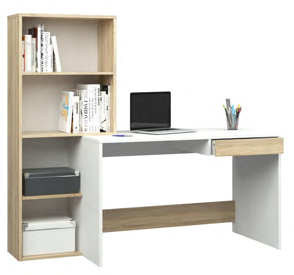 WORK SPACE AND STORAGE IN ONE The Function Plus Desk comes with an attached bookcase to keep books and supplies organized and out of