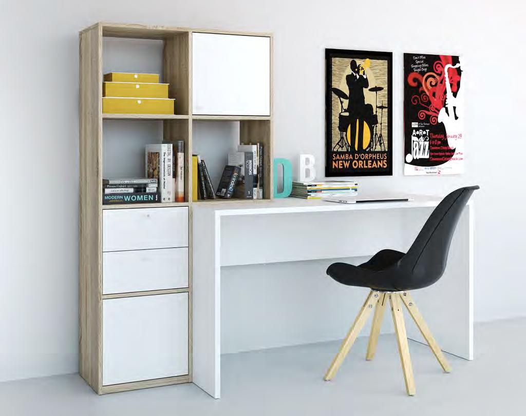 Arrange the unit flush against a wall or pivot the desk 90 degrees for use in a corner.