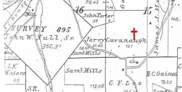 In 1898 Jerry Cavanaugh is owner of this tract and adjoining lands.