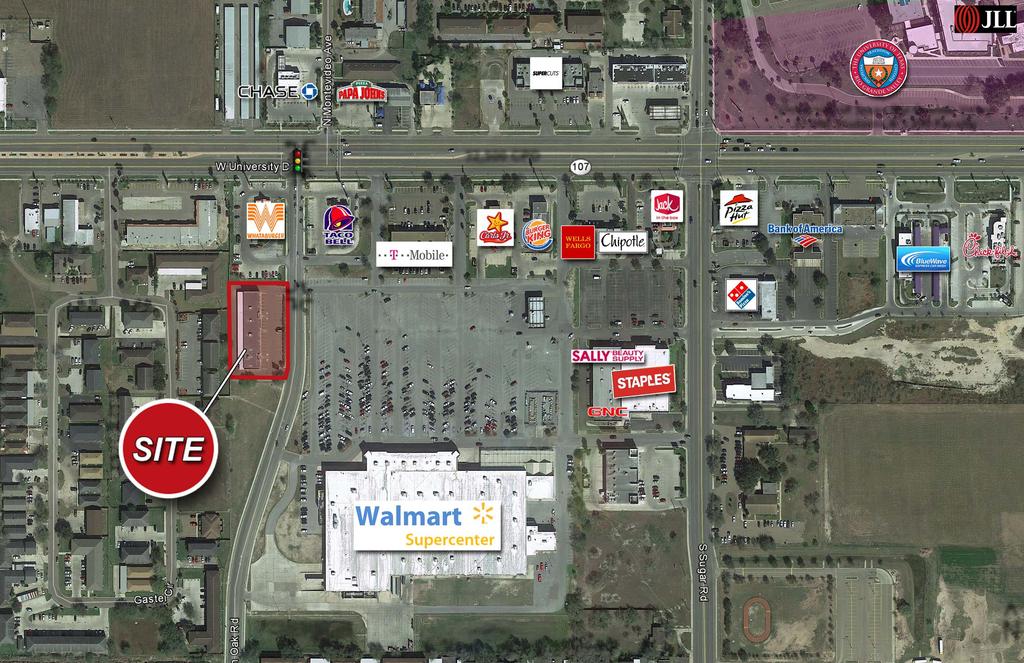 For Lease 1,400-9,300 SF of retail space available Shadow anchored by Wal-Mart Supercenter Lighted Intersection 45 bay depth Not restricted by Wal-Mart Across from University of Texas RGV (27,000