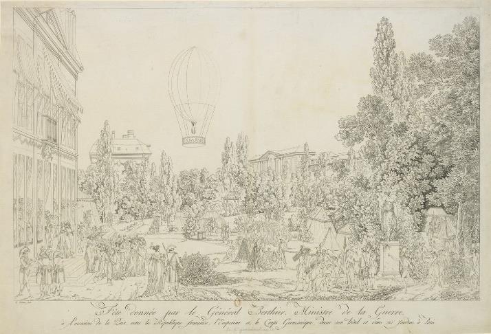 51 On view July 9, 2019 April 19, 2020 This scene depicts an evening celebration given by General Berthier, minister of war, marking the peace between the French Republic, the Holy Roman Emperor, and