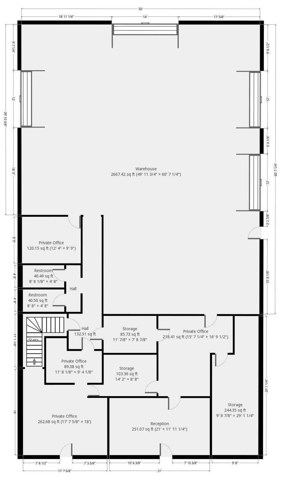 Stairs to 2 nd Story (Not for lease) Floor Plan* Private Office Restroom Restroom Private Office Private Office Front Entrance Storage Warehouse Happy Tails Grooming