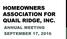 HOMEOWNERS ASSOCIATION FOR QUAIL RIDGE, INC. ANNUAL MEETING SEPTEMBER 17, 2016